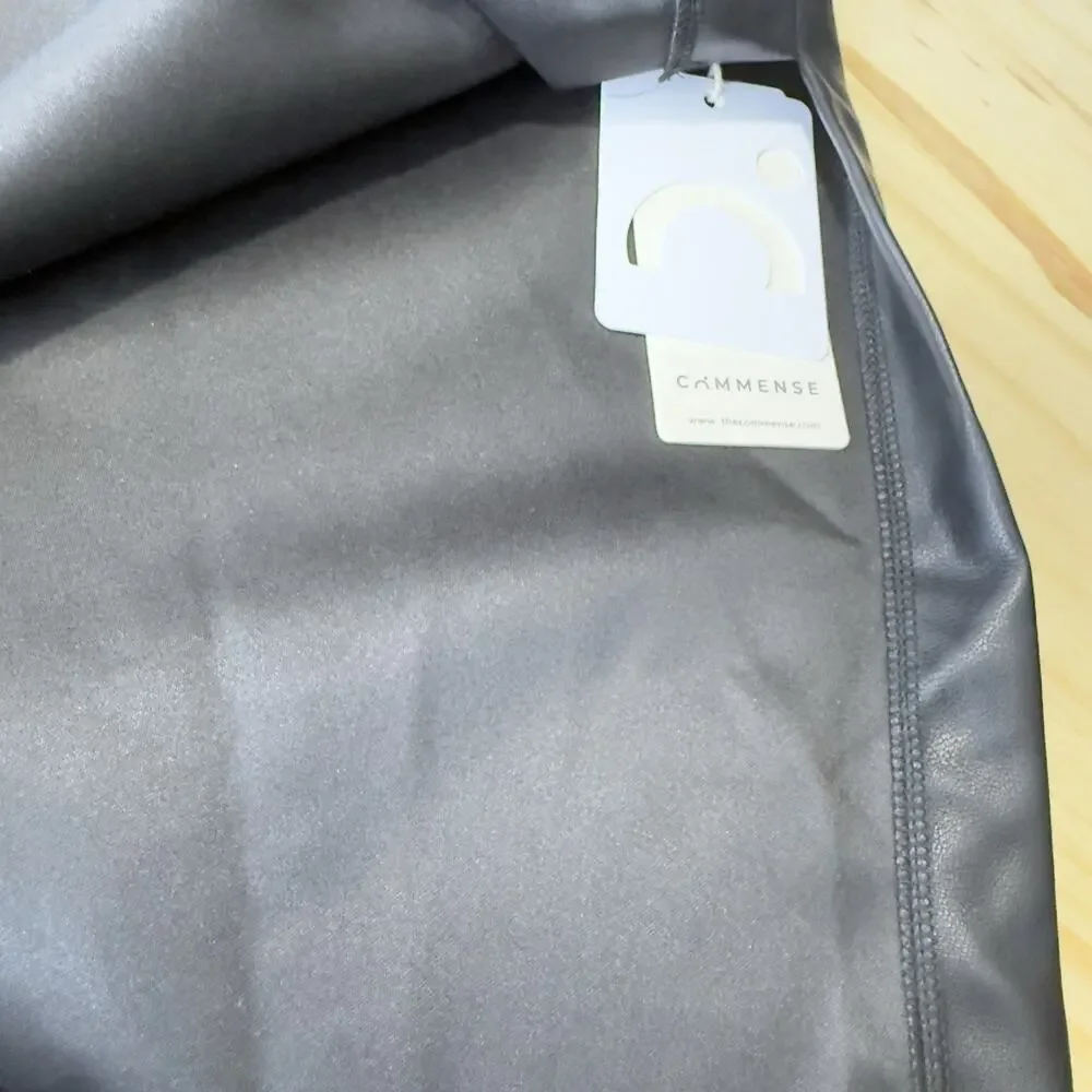 Commense Faux Leather Ruched Slit Midi Skirt Minimalist & Night Out, New - Picture 7 of 11